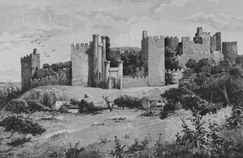 Ponferrada, Spain Templar castle. Drawing by Campuzano. Engraving by Rico. La Ilustracion Espanola y Americana (The Spanish and American Illustration), 1883.