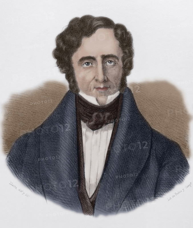 Juan Alvarez de Mendizabal (1790-1853). Spanish politician and financier who had great importance in the Spanish liberal Revolution. He was appointed Minister of Finance in July 1835 by the Count of Toreno, from which he promoted the confiscation of the confiscation of Catholic Church's properties. Portrait. Lithography. Later colouration. Cronica General de Espana, Historia Ilustrada y Descriptiva de sus Provincias. Castilla-La Nueva, 1869.
