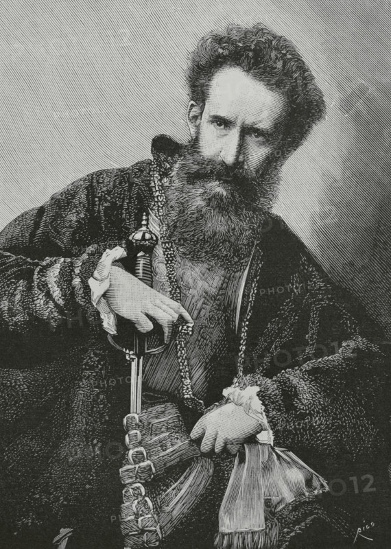 Hans Makart (1840-1884). Austrian academic history painter, designer, and decorator. Portrait. Engraving by Bernardo Rico (1825-1894). The Spanish and American Illustration (La Ilustracion Espanola y Americana), 1884.