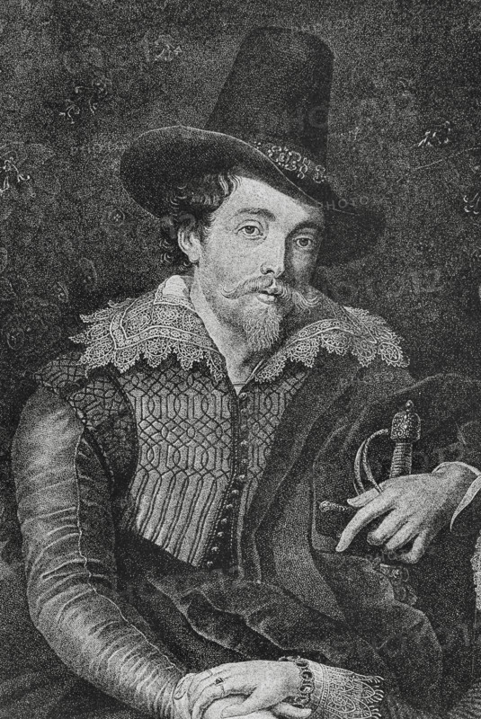 Peter Paul Rubens (1577-1640). Flemish Baroque painter. Engraving after a painting by Rubens entitled ""Self-Portrait with his wife Elizabeth Brant"", 1609, during the first year of marriage. Detail. The Spanish and American Illustration (La Ilustracion Espanola y Americana), 1884.