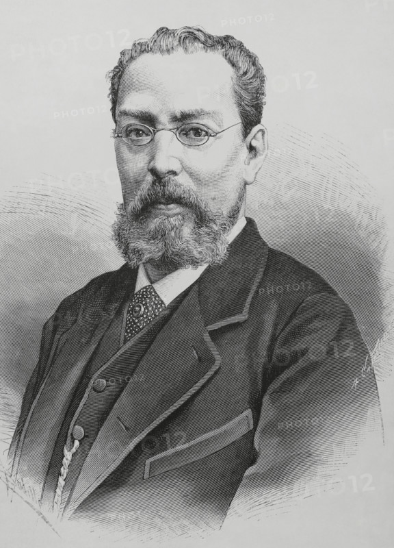 Manuel Tamayo y Baus (1829-1898). Spanish playwright. Perpetual secretary of the Real Academia Espanola (Royal Spanish Academy). Portrait. Illustration by Badillo. Engraving by Arturo Carretero (1852-1903). The Spanish and American Illustration (La Ilustracion Espanola y Americana), 1884.