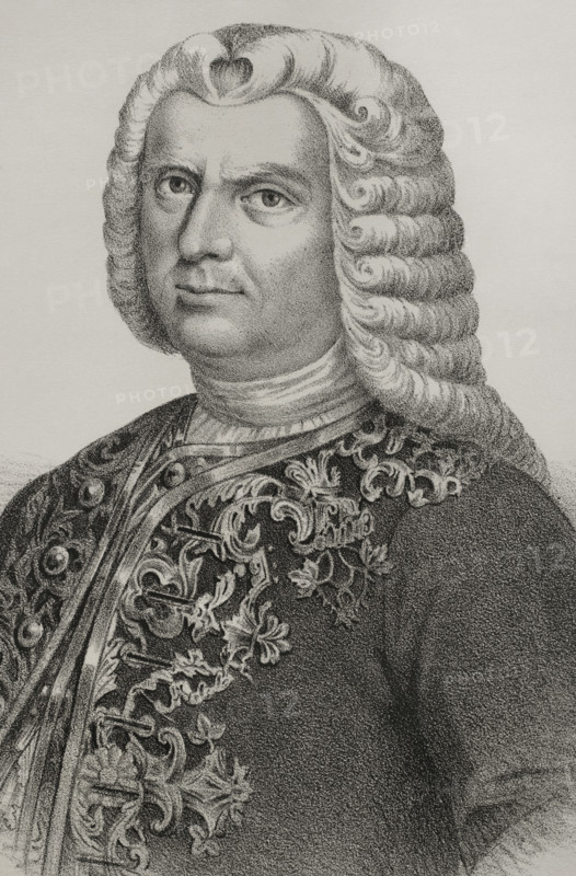 Juan Francisco de Guemes y Horcasitas (1681-1766), 1st Count of Revillagigedo. Spanish nobleman and general. Governor and Captain General of the island of Cuba (1734-1746). Viceroy of New Spain (1746-1755). Portrait. Lithography. Cronica General de Espana, Historia Ilustrada y Descriptiva de sus Provincias (General Chronicle of Spain, Illustrated and Descriptive History of its Provinces), Antilles, 1871.