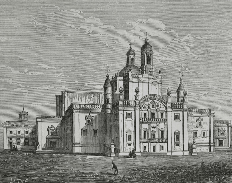 Las Palmas de Gran Canaria, Gran Canaria, Canary Islands, Spain. General view of the back of the cathedral. Illustration by Letre. Engraving by Capuz. Cronica General de Espana, Historia Ilustrada y Descriptiva de sus Provincias (General Chronicle of Spain, Illustrated and Descriptive History of its Provinces), Canaries, 1871.