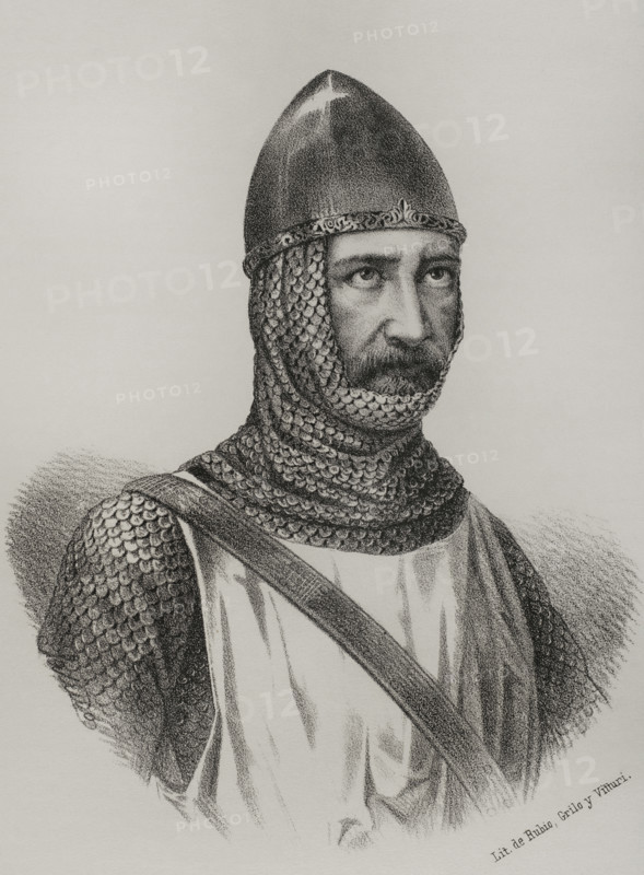 Jean de Bethencourt (ca. 1362-1425). Norman explorer who led an expedition to the Canary Islands in 1402, landing first on the north coast of Lanzarote. From there he conquered the islands of Fuerteventura (1405) and El Hierro for Castile, defeating their local chieftains. Bethencourt became Lord of the Canary Islands (1404-1425). Portrait. Lithography. Cronica General de Espana, Historia Ilustrada y Descriptiva de sus Provincias (General Chronicle of Spain, Illustrated and Descriptive History of its Provinces), Canaries, 1871.