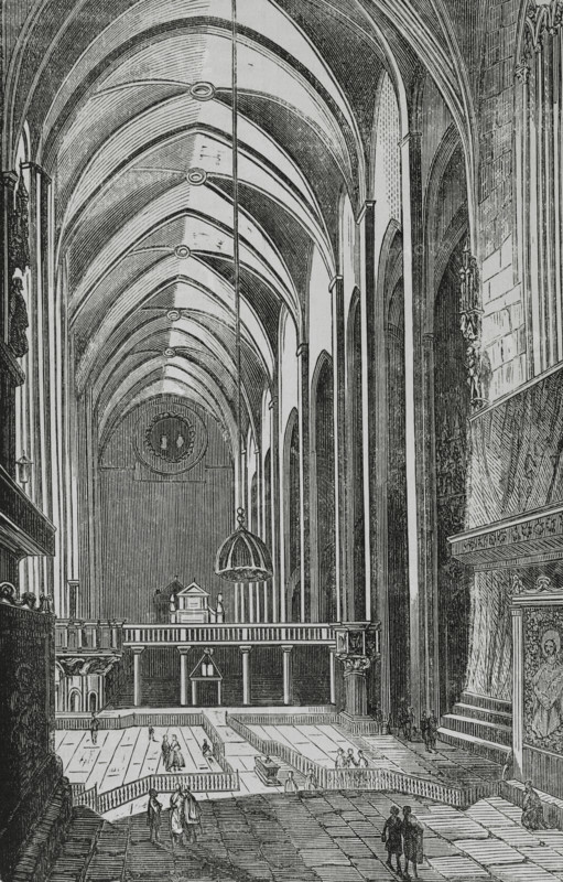 Palma, Mallorca, Balearic Islands, Spain. Cathedral. Interior view. Engraving. Cronica General de Espana, Historia Ilustrada y Descriptiva de sus Provincias (General Chronicle of Spain, Illustrated and Descriptive History of its Provinces), Balearics, 1871.