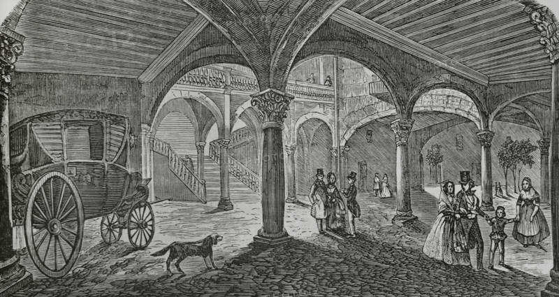 Palma, Mallorca, Balearic Islands, Spain. Courtyard of Can Vivot. Engraving. Cronica General de Espana, Historia Ilustrada y Descriptiva de sus Provincias (General Chronicle of Spain, Illustrated and Descriptive History of its Provinces), Balearics, 1871.
