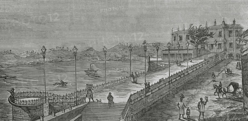 Havana, Cuba. View of the Alameda de Paula. The first promenade in the city. It was built in 1777 by Antonio Fernandez de Trebejos (1735-1800), colonel of engineers in the Spanish army, by order of Captain General Felipe de Fondesviela (1725-1784), Marquis of La Torre. Engraving by Traver. Cronica General de Espana, Historia Ilustrada y Descriptiva de sus Provincias (General Chronicle of Spain, Illustrated and Descriptive History of its Provinces), Antilles, 1871.