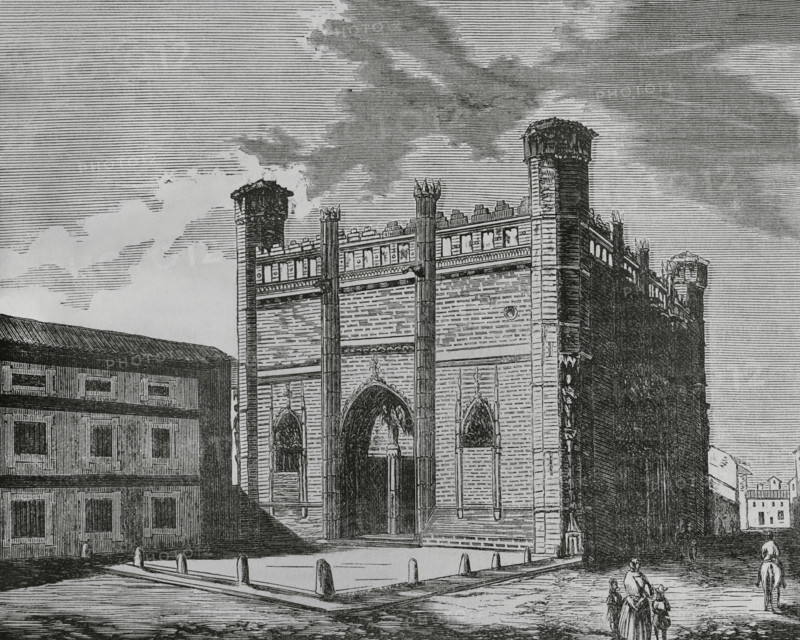 Spain, Balearic Islands, Majorca. Palma. La Lonja or Sa Llotja (Palma Market). Old Gothic market building, constructed by Guillem Sagrera in 1426. Engraving. Cronica General de Espana, Historia Ilustrada y Descriptiva de sus Provincias (General Chronicle of Spain, Illustrated and Descriptive History of its Provinces), Balearics, 1871.