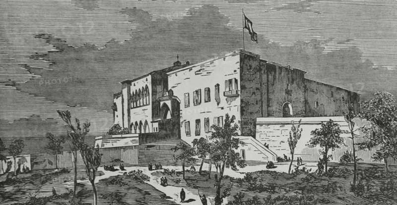 Palma, Mallorca, Balearic Islands, Spain. View of the Alcazar. Engraving. Cronica General de Espana, Historia Ilustrada y Descriptiva de sus Provincias (General Chronicle of Spain, Illustrated and Descriptive History of its Provinces), Balearics, 1871.