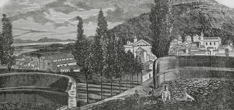 Pollensa (Pollenca), Mallorca, Balearic Islands, Spain. View of the town. Engraving. Cronica General de Espana, Historia Ilustrada y Descriptiva de sus Provincias (General Chronicle of Spain, Illustrated and Descriptive History of its Provinces), Balearics, 1871.