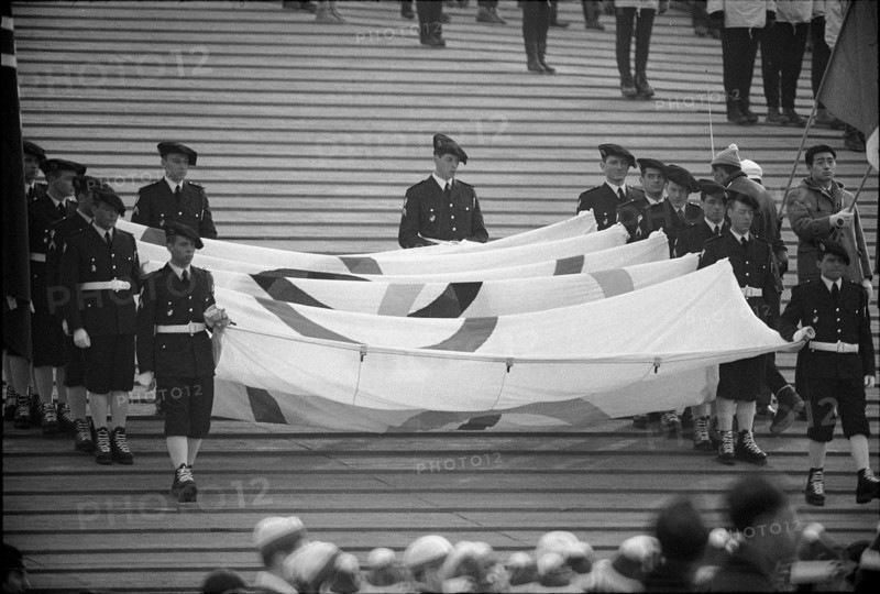 Olympic Games Grenoble 1968: Opening ceremony; Olympic flag.