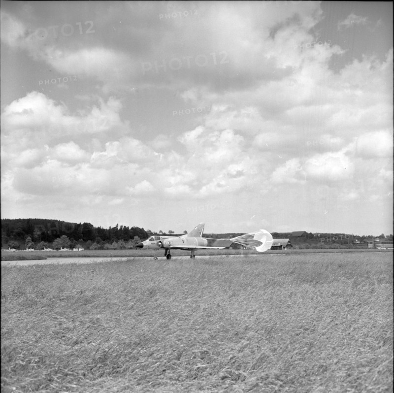 Military jet Mirage III C on military airfield Emmen 1961.