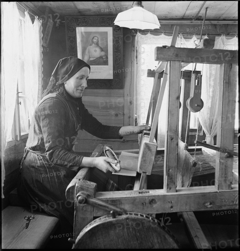 Woman working at the loom, 1945.