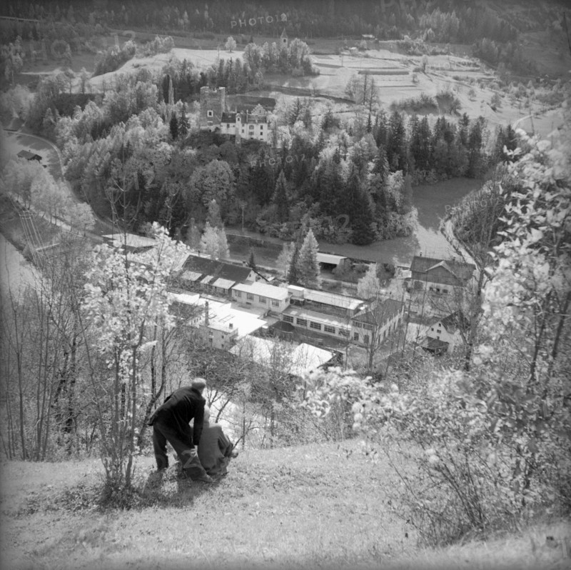 Wollen blanket factory in Sils-Albula, 1952.