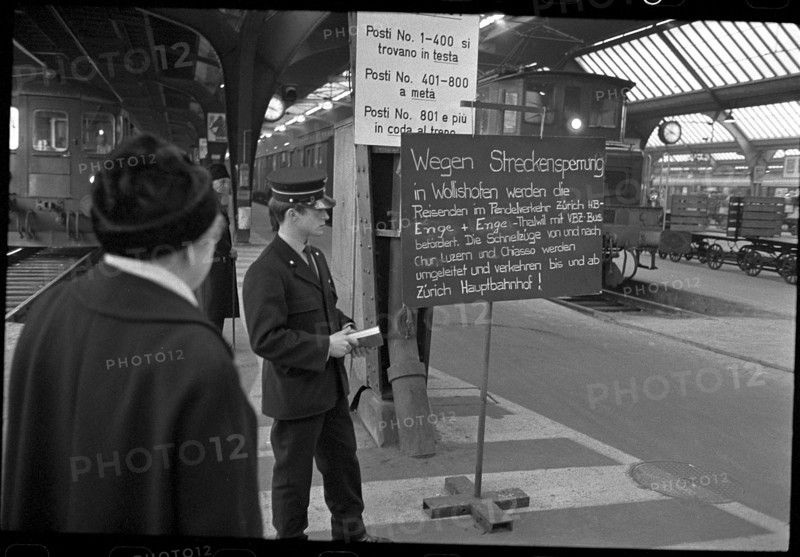 Railway Station in Zurich 1968: Blocked lines in Wollishofen because of railway accident.