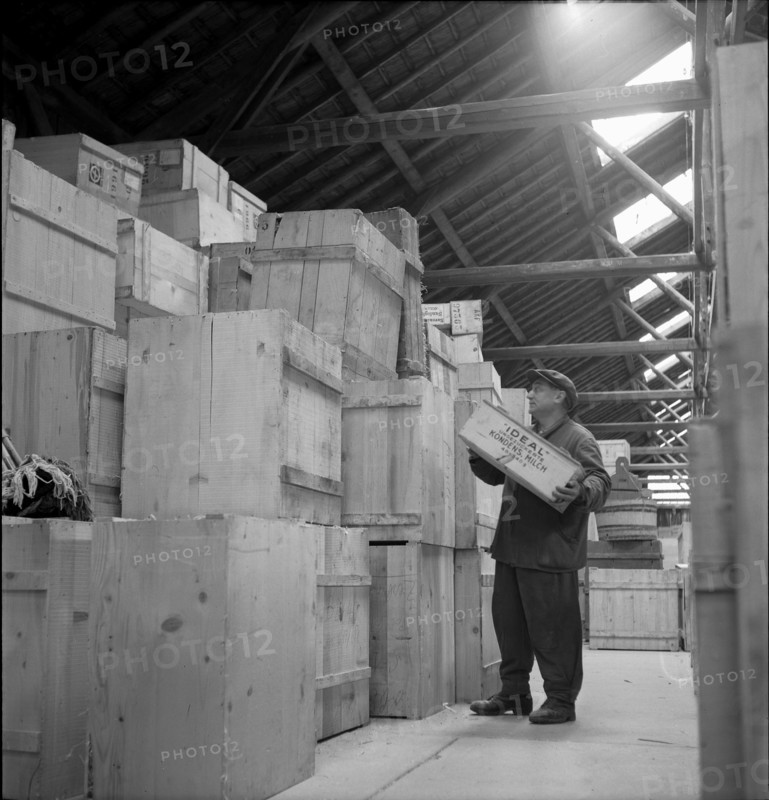 Warehouse of the Swiss donation organization, 1945.
