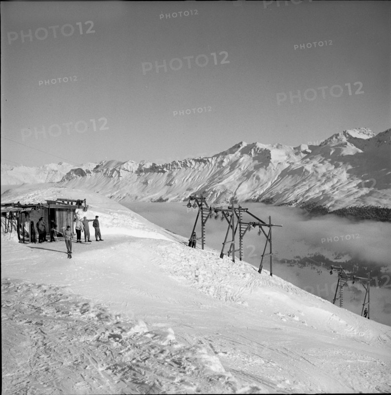 Ski lift near Lenzerheide; 1950.