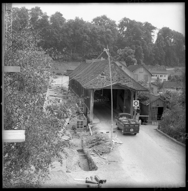 Roofed wooden bridge; Bischofszell; 1954.