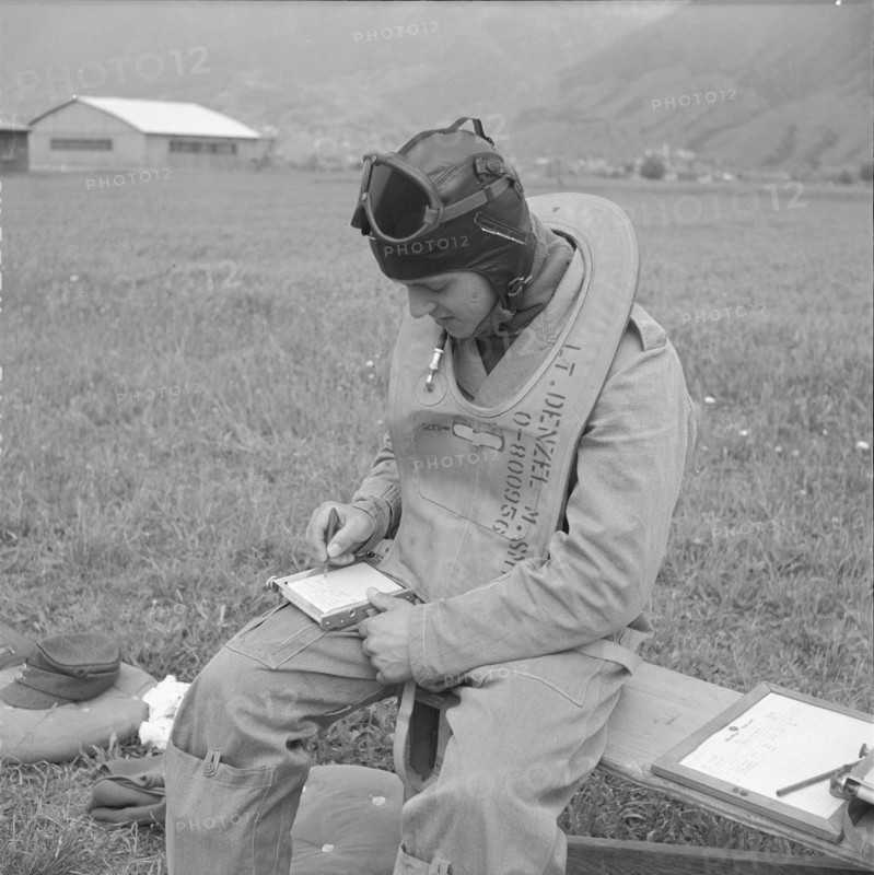 Trainee pilot with notepad, flying school Magadino 1955.