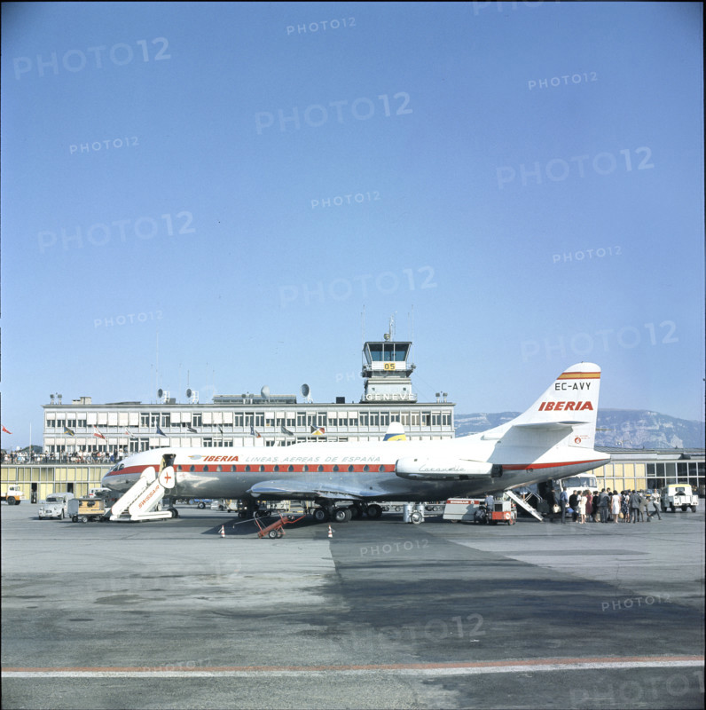 Plane of the Iberia airline at Geneva-Cointrin 1970.