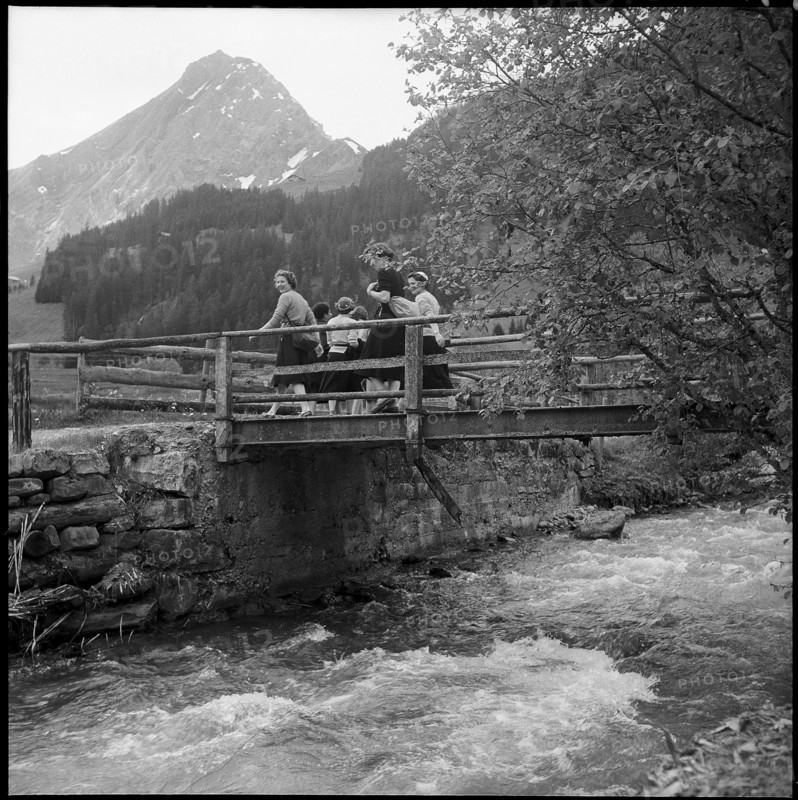 Girl scouts hiking in Adelboden, 1952.