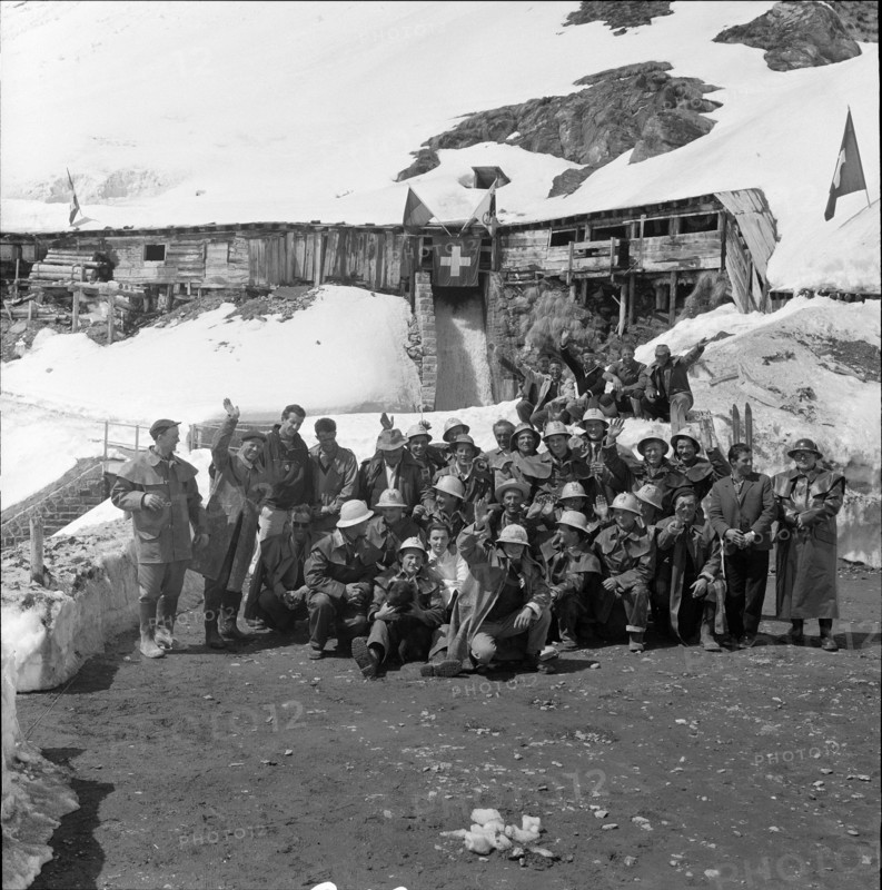 Miners after tunnel breakthrough at Lake Ritom 1958.