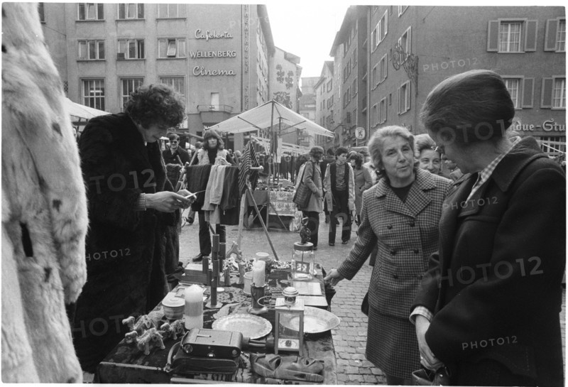 Martini market in the old town of Zurich 1972.