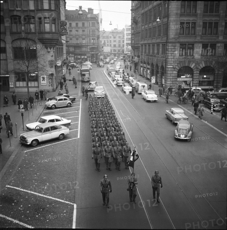 Marching formation at Uraniastrasse, Zurich 1959.