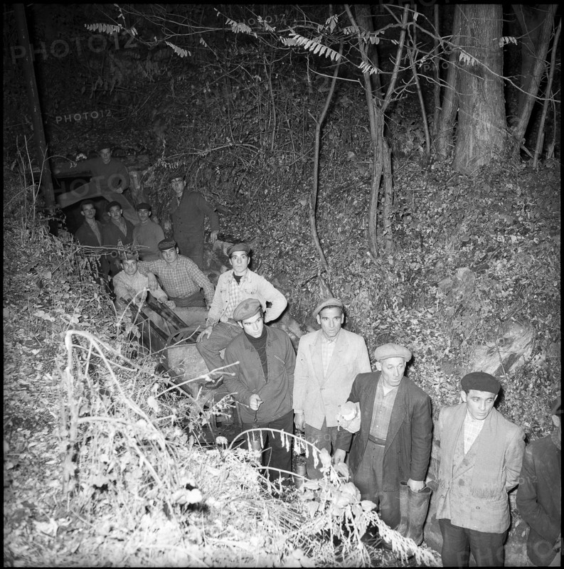 Valais, Miners leaving off work at Grone coal mine; 1957.
