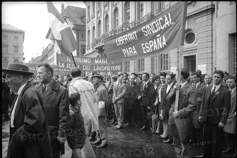 Spanish people at May Day rallies at Bundesplatz in Berne 1967.