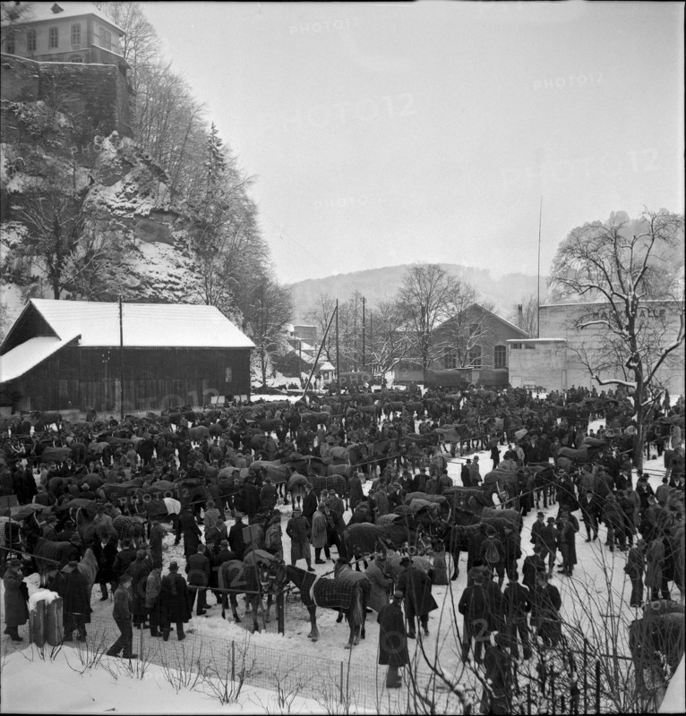 9th Burgdorf inland horse market with market hall, 1944.