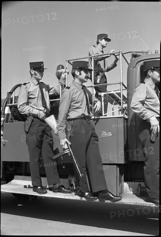 Armed firemen at Geneva International Airport 1970.