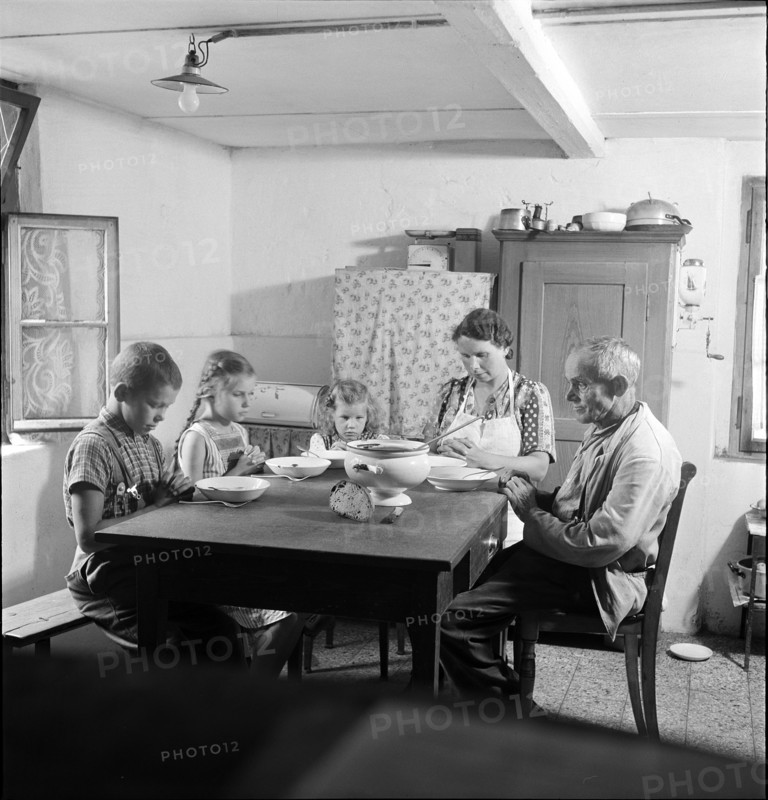 Family Praying before Meal at Table, 1945.