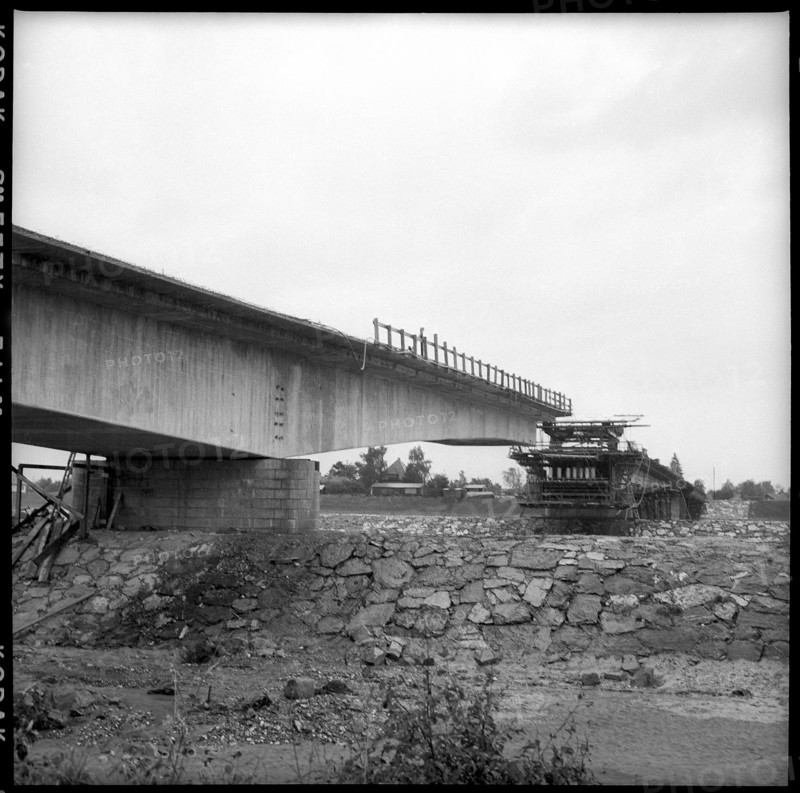 Bridge over the Rhine under construction; 1956.