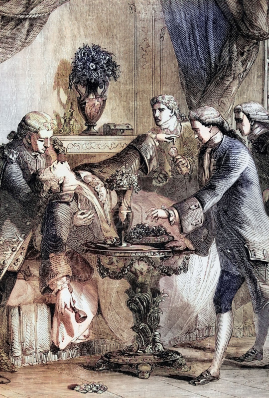 The Death of Honor Gabriel Riqueti. Comte De Mirabeau. a French revolutionary. journalist and politician. died on April 2. 1791 in Paris. France from heart problems. digital reproduction of a historical original