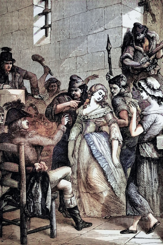 On September 3. Princess Marie Louise of Savoy was brought before a tribunal. She was required to swear an oath of liberty and equality and to swear hatred against the monarchy. She refused. however. Her trial ended abruptly. and she was thrown at the mercy of a group of men who killed her within minutes. Digital reproduction of a historical original.