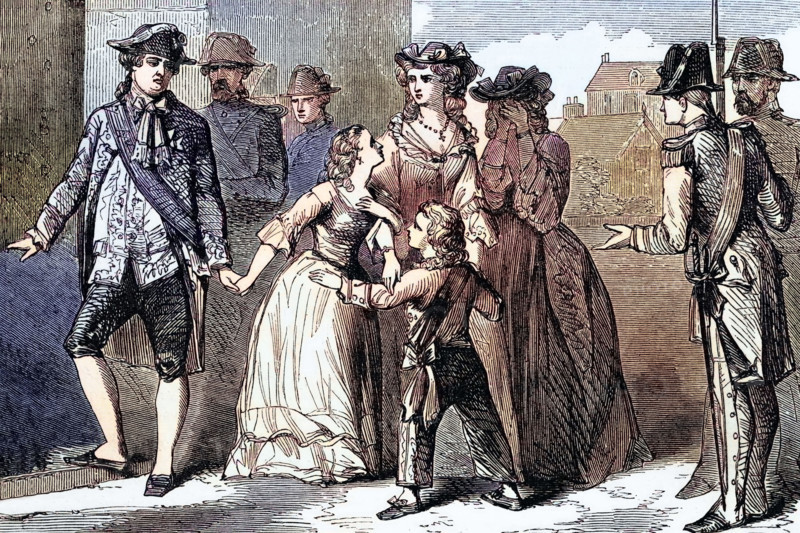 The French royal family in the Temple in 1792. The Temple was a medieval fortress in Paris and was located in what is now the 3rd arrondissement in France. digital reproduction of a historical model