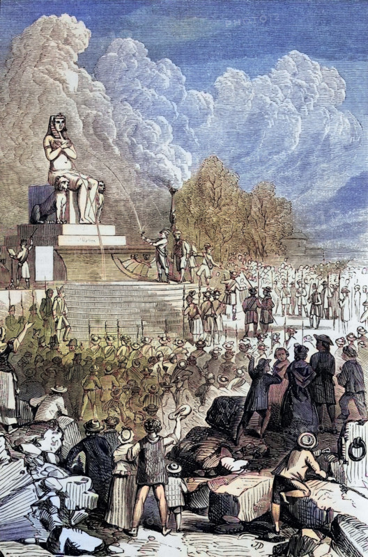 The Festival of Nature on the Place de la Bastille. Paris. France. commemorating the beginning of the French Revolution on July 14. digital reproduction of a historical original