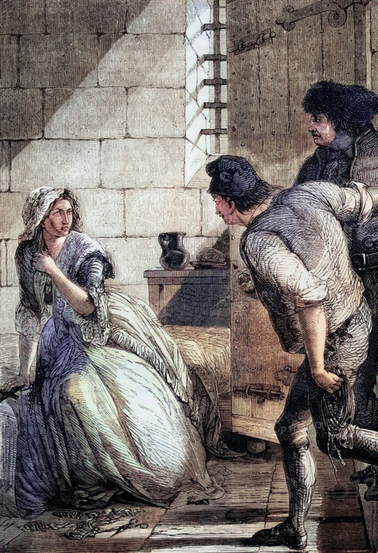 Marie Antoinette leaves prison before being driven in an open cart through Paris to her execution on the Place de la Revolution (Place de la Concorde) on 16 October 1793. France. digital reproduction of a historical original