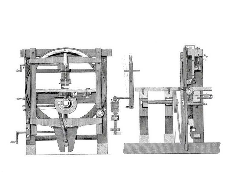 Machine for cutting wood into curves and slanted surfaces.
