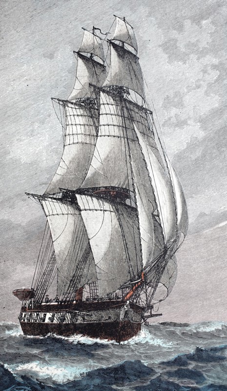 Sailing ship at full speed.
