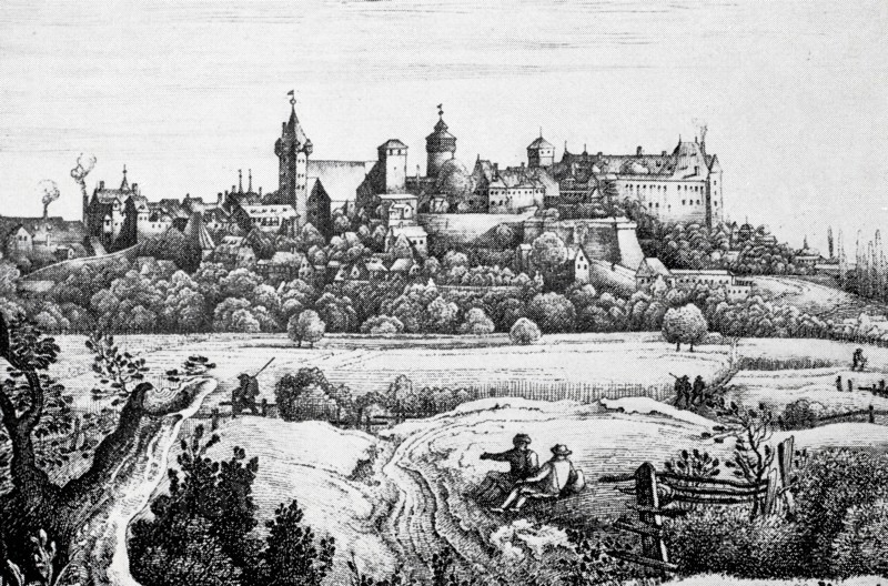 View of Nuremberg and the castle in the Middle Ages.