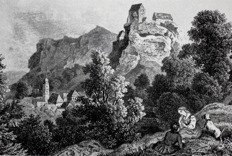 Pottenstein Castle in Franconian Switzerland in the Middle Ages.