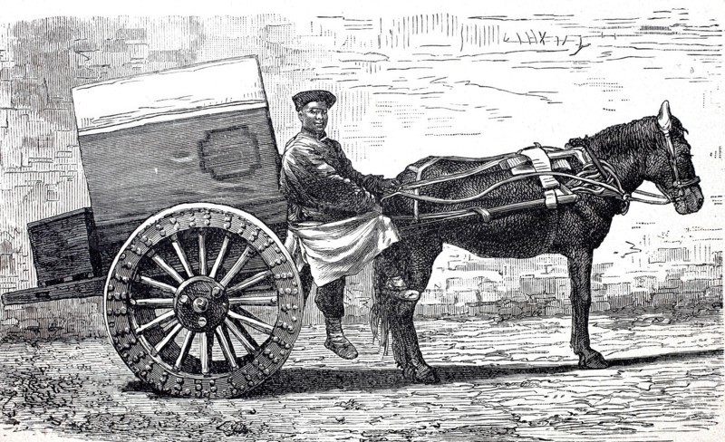 Horse-drawn cart of a Chinese farmer.