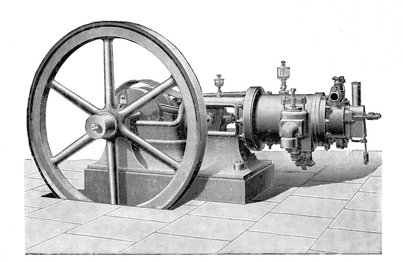 Horizontal petroleum engine.