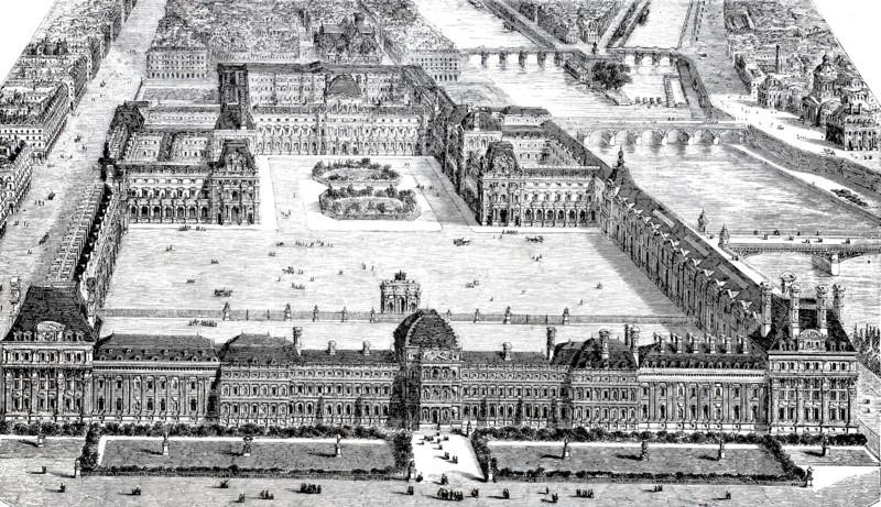 Overview of the Louvre and the Tuileries from the garden.