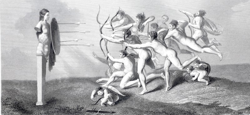 Archers shooting at a herm.