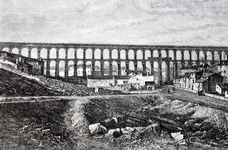 The ancient Roman aqueduct in Segovia.