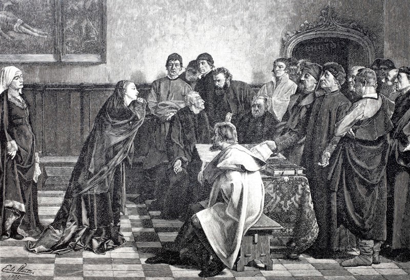 Mary of Burgundy asks the judges of Ghent for mercy for the councillors Hugonet and d'Himbercourt.