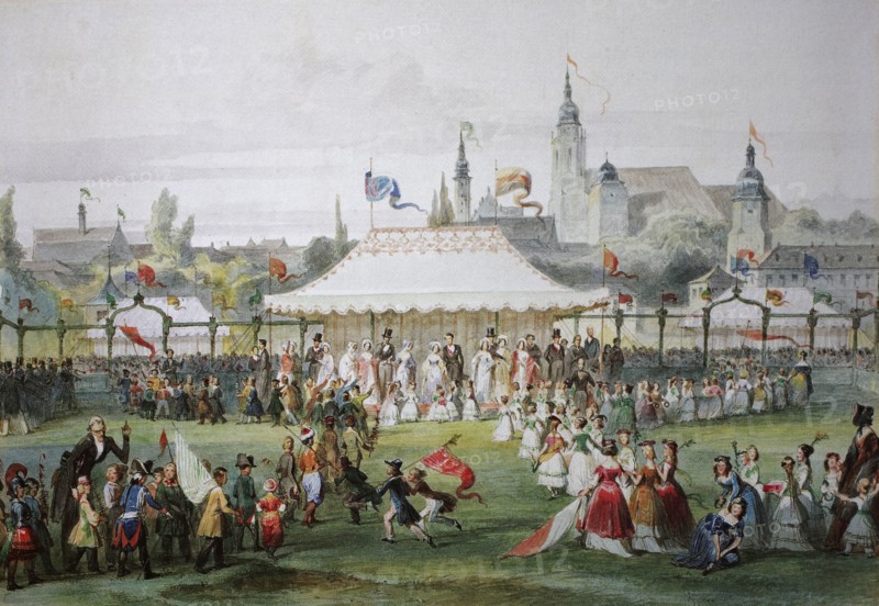 Gregorius Festival. 1845. Coburg. Upper Franconia. Bavaria. Germany. Historical. digitally restored reproduction from a 19th-century original